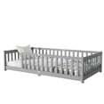 thumbnail image 6 of UHOMEPRO Twin Montessori Floor Bed with Guardrails and Slats, Solid Rubber Wood Low Profile Toddler Floor Bed Frame for Kids, No Box Spring Needed, Gray, 6 of 11