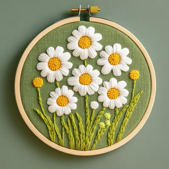 Punch Needle kits Cute Little Daisy Flowers Easy for Beginners DIY Punch Needle Yarn Starter Embroidery Set for Craft Lovers with Printed Pattern and Hoop for Home Decor 20x20cm(2)
