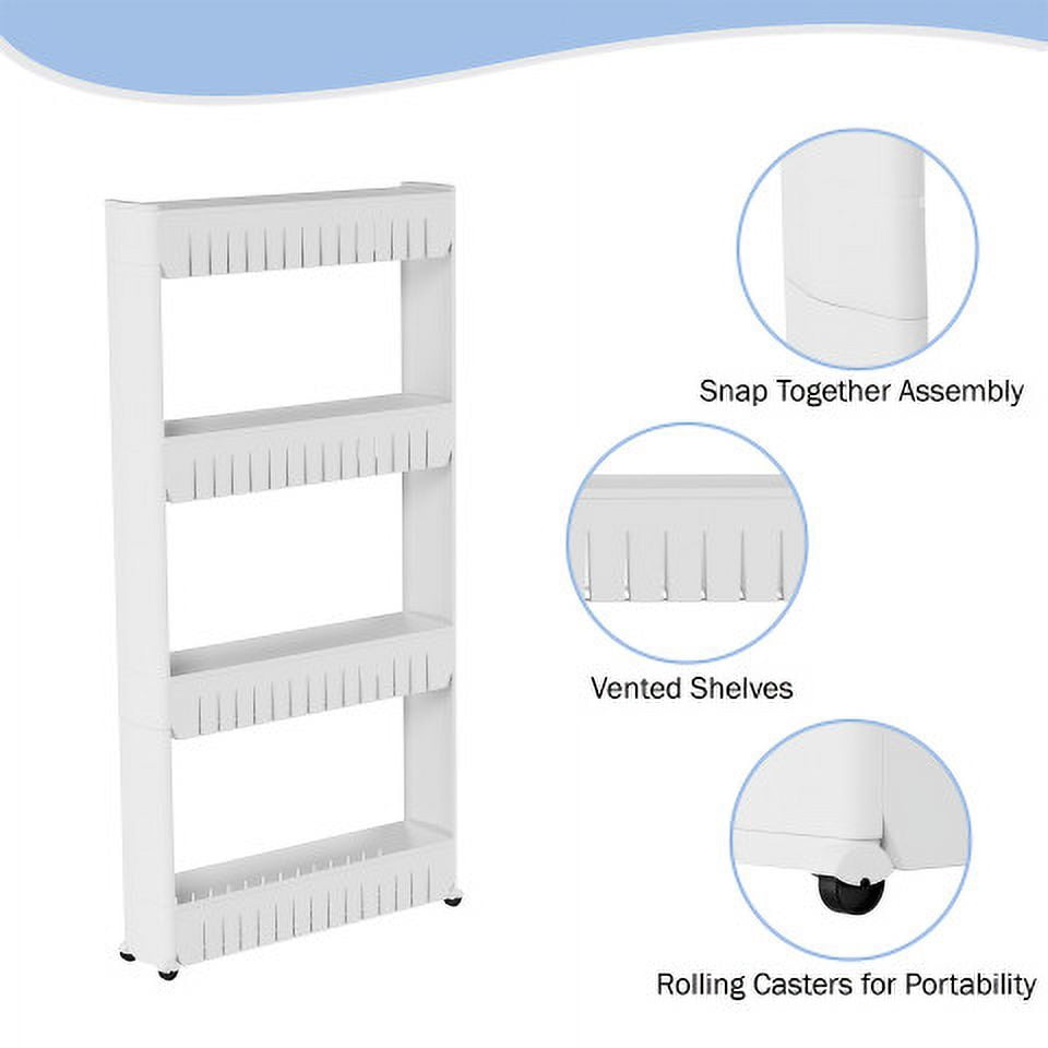 Everyday Home 4-Tier Plastic Bathroom Storage Organizer Cart with Wheels