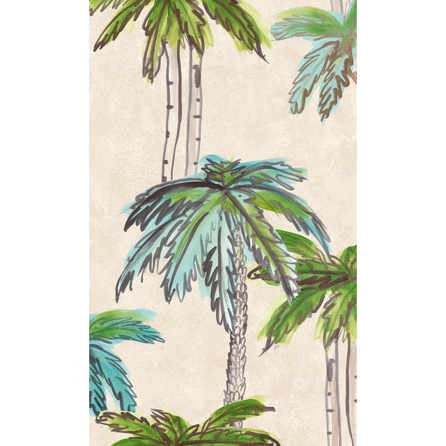 Beige Hand Painted Trees Tropical Wallpaper R8135