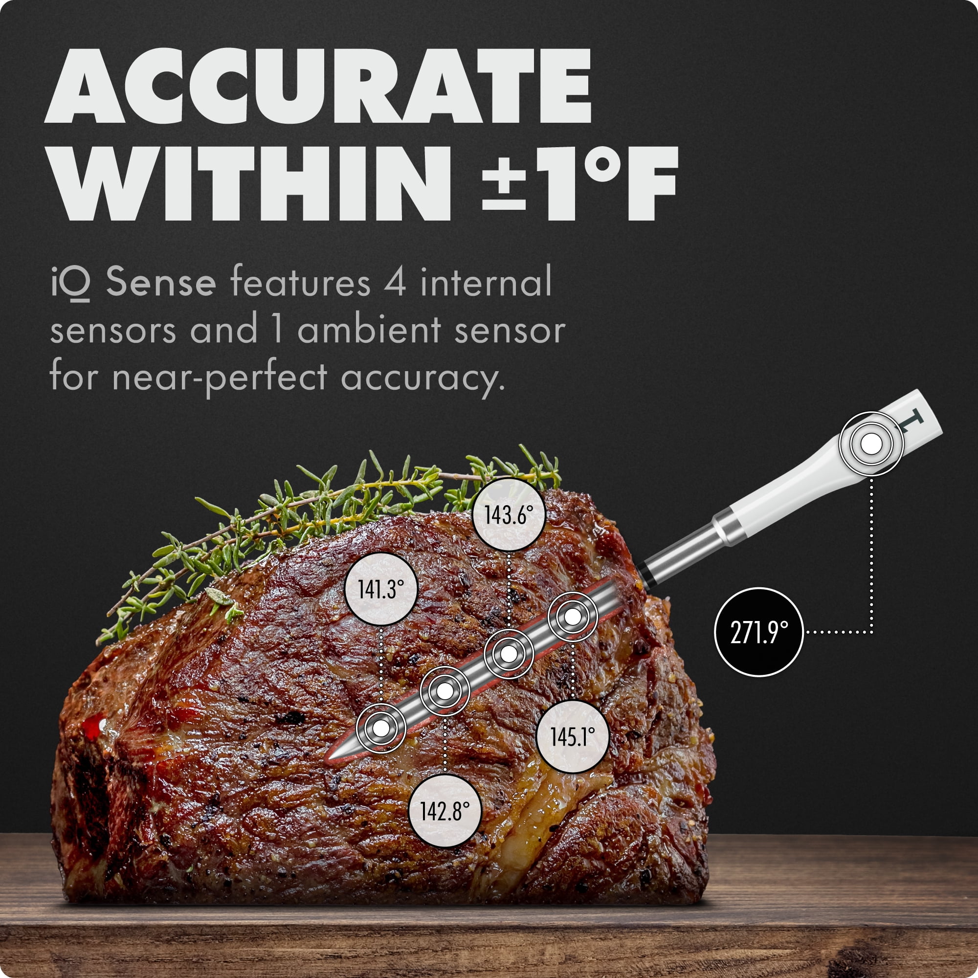 iQ Sense by CHEF iQ Smart Wireless Thermometer, WiFi Unlimited Range, 5 Sensors, 2 Ultra-Thin Probes - 2025 Version, Gen 3
