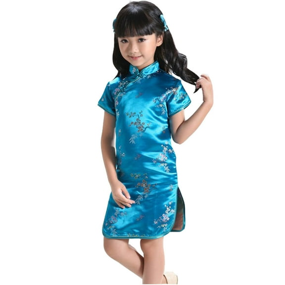 VNKIDY Girls Dress Kids Fashion Short Sleeve Multiple Colors Elastic Waist Cheongsam Dresses Floral Embroidery Design Traditional Elegant Style Dress For Festival Celebrations Trendy Dress