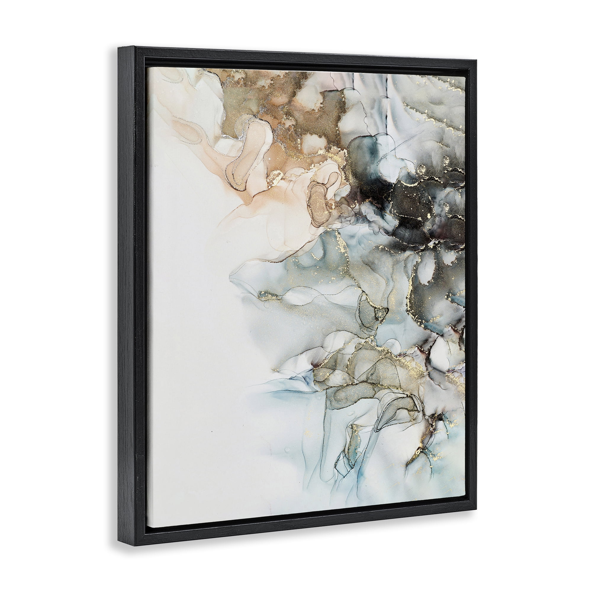 Stupell Industries Glam & Neutral Abstraction Abstract Painting Black Floater Framed Canvas Art Print Wall Art, 17 x 21