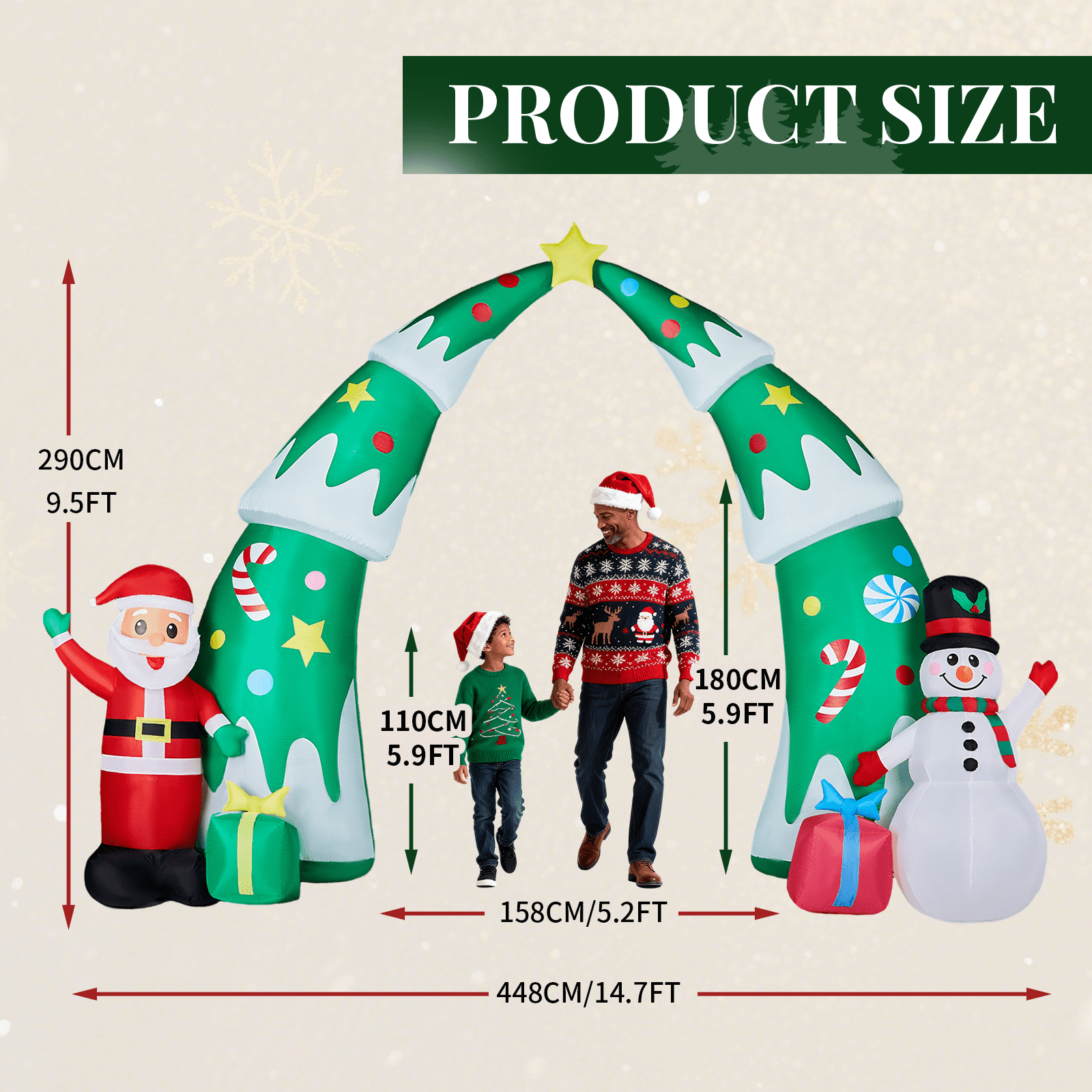15FT Lighted Christmas Inflatable Archway, Inflatable Christmas Tree Arch with Santa and Snowman, Blow Up Yard Decorations with Built-in LED Lights for Holiday Party Front Yard Lawn Garden Decor