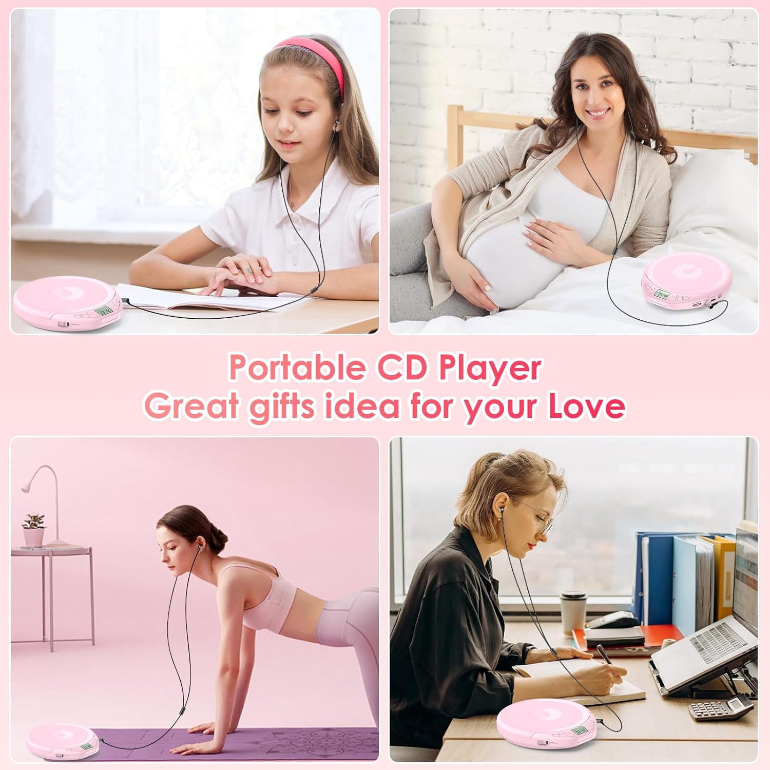 Gueray CD Player Portable CD Discman: with Earphones Portable CD Player for Car with Anti-Skip Shockproof Personal CD Player with LCD Display