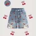 thumbnail image 2 of YMNXA Toddler Kids Girls Denim Shorts Elastic Waist Cherry Embroidery Distressed Ripped Comfortable Fashion Short Bottoms For Everyday Wear,Watermelon Red,10-10.5 Years, 2 of 6