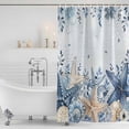 thumbnail image 3 of Blue Starfish Coastal Shower Curtain, Waterproof Shower Curtains for Bathroom, Eucalyptus Summer Nautical Shell Washable Fabric Bathtub Curtain Set Bath Decor with 12 Hooks Extra Long 72"x96", 3 of 8