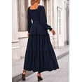 thumbnail image 2 of Vestido PRETTYGARDEN con fruncido, escote cuadrado y estampado Swiss Dot azul marino M, 2 of 8