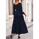 thumbnail image 2 of Vestido PRETTYGARDEN Maxi con Mangas Largas Fruncidas Azul Marino XXL, 2 of 8