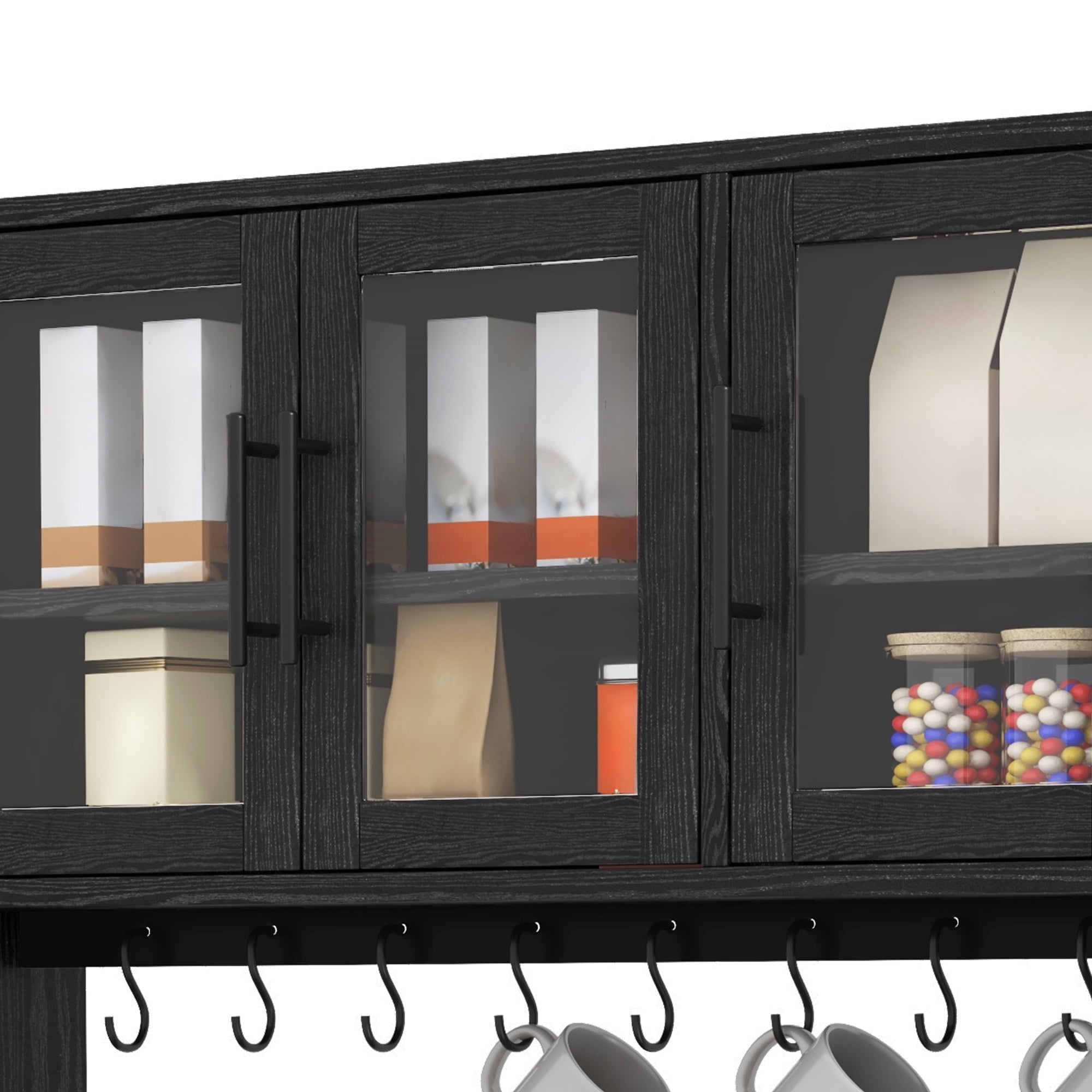 DWVO 71" Tall Kitchen Pantry Storage Cabinet with Power Outlet, Freestanding Cupboard Storage Buffet Hutch with Microwave Stand, Storage Pantry with Drawers & Glass Doors, Black