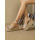 thumbnail image 2 of Fashion Apricot Sandals For Women, Knot Decor Ankle Strap Wedge Sandals, 2 of 5