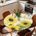 thumbnail image 3 of Farm Yellow Sunflower Butterfly Round Fitted Tablecloth with Elastic Edge,Waterproof Table Cloth Fits Tables Up to 45"-54",Wipeable Washable Table Cover for Indoor Outdoor,You Are My Sunshine Quote, 3 of 9