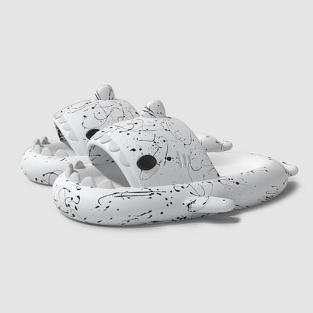 

QWZNDZGR Graffiti Personality Shark Shape Women Slippers Cartoon Couples Slides Beach Sandals Outdoor Non-Slip Soft Eva House Bath Shoes