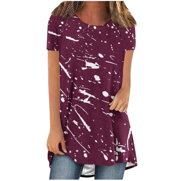 Tops Cortos para Mujeres Casual Impreso Delantero Corto Espalda Larga Manga Corta Raglan Cuello Redondo Superior
