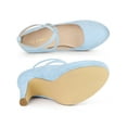 thumbnail image 4 of BLISSFUL STEP Women's Shoes Platform Round Toe Cross Strap Buckle Closure Stiletto Heel  Mary Jane Pumps Light Blue 8, 4 of 5