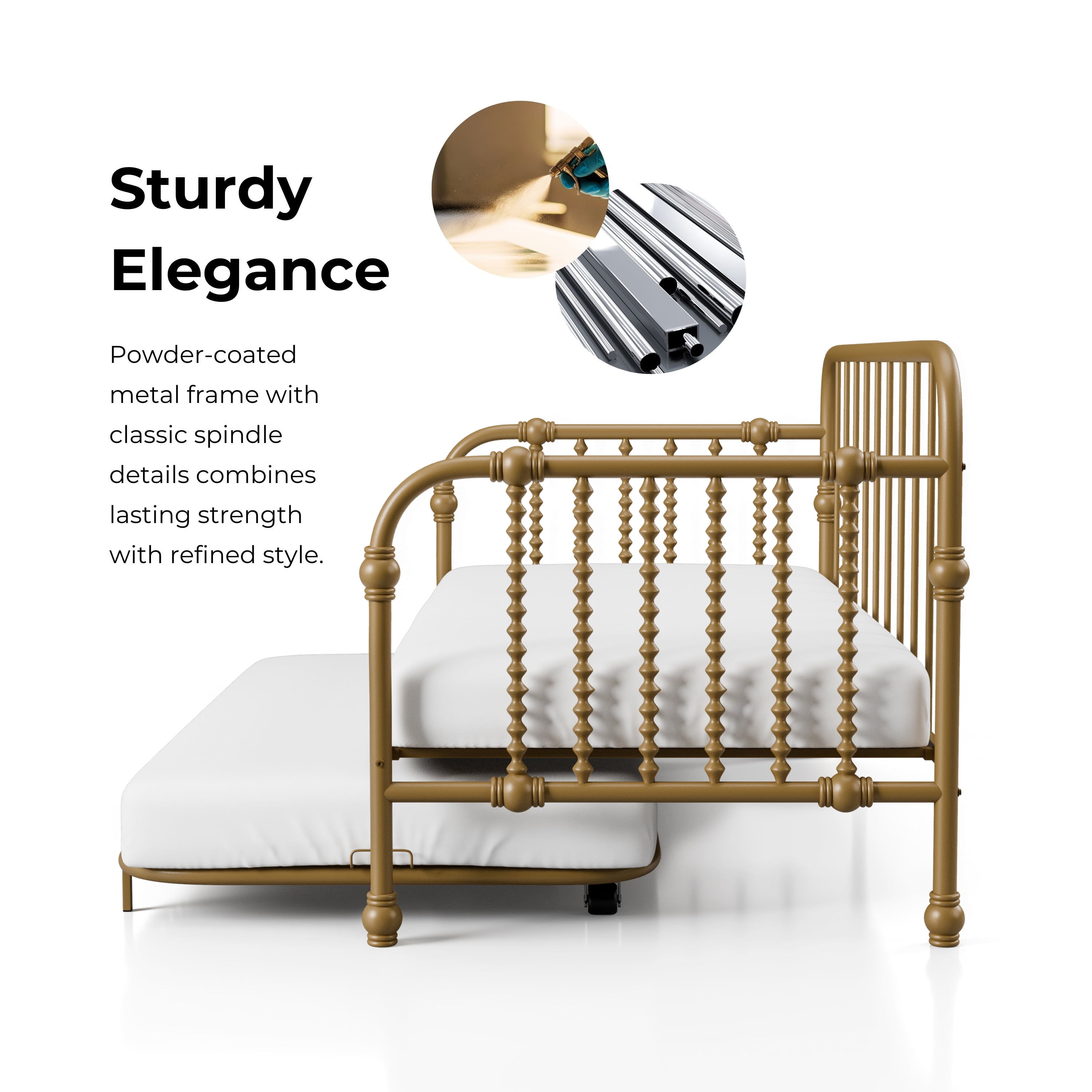 Furniture of America Wren Metal 2-Piece Twin Daybed with Trundle Set, Gold