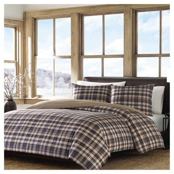 Port Gamble Plaid Duvet Cover And Sham Set (Twin) Navy: Cotton, Lightweight, Teen-Friendly