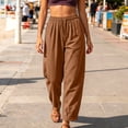 thumbnail image 4 of Sahpxhe Cotton Linen Pants Women Loose Wide Leg Breathable Comfy Palazzo Pants Oversized Baggy Casual Long Trousers Yellow M, 4 of 7