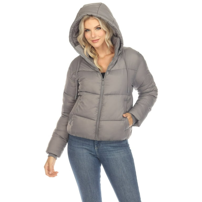 White Mark Women's Long Sleeve Zip Hooded Puffer Jacket with Pockets 