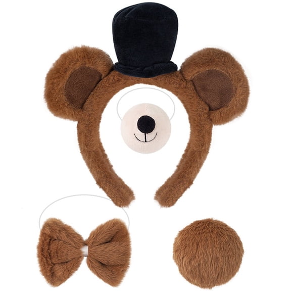 Slccxzc Plush Bear Ear Shape Headband Set with Nose Tie Tail for Birthday Carnival Parties