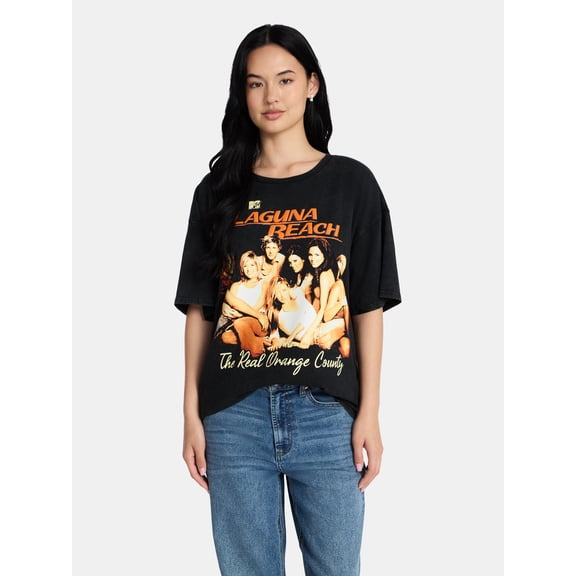 Laguna Beach Women's Oversized Graphic Tee with Short Sleeves, Sizes XXS-4X