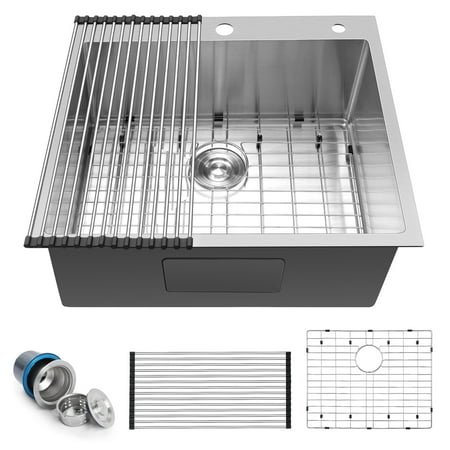 Vesteel Stainless Steel Kitchen Sink 25? x 22? Single Bowl Drop in Kitchen Sink Topmount Sink 10 inch Deep Workstation Sink Basin with 2 Sink Accessories