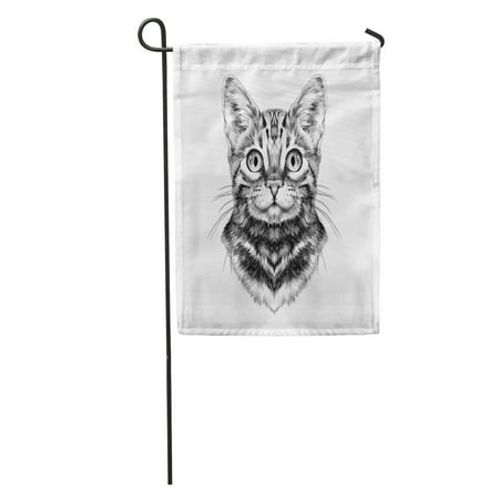 KDAGR Cat Breed Bengal Spotted Striped Head Symmetrical Sketch Graphics Black Garden Flag Decorative Flag House Banner 12x18