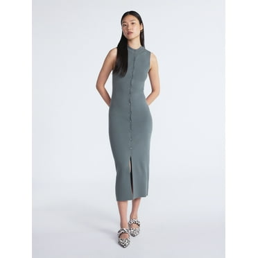 Scoop Women's and Women’s Plus Button Front Midi Sweater Dress, Sizes XS-4X