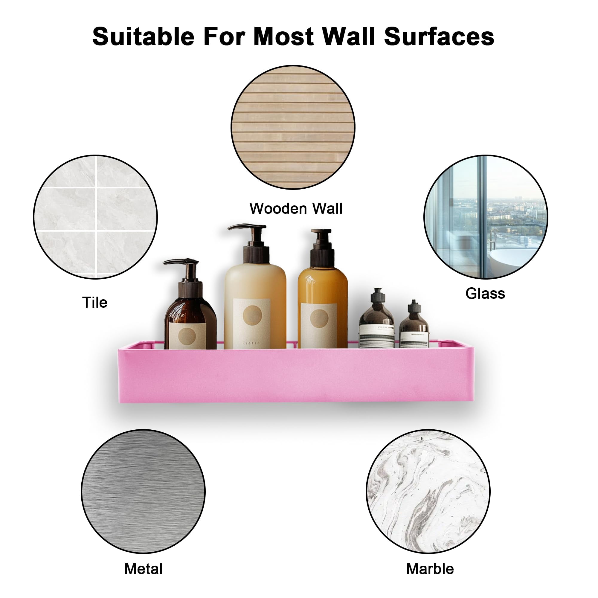Shuntong Premium Shower Caddy, Adhesive Bathroom Shower Organizer and Storage, No Drill Shower Shelves for Inside Shower, Rustproof Shower Storage Rack 4 Pack Pink