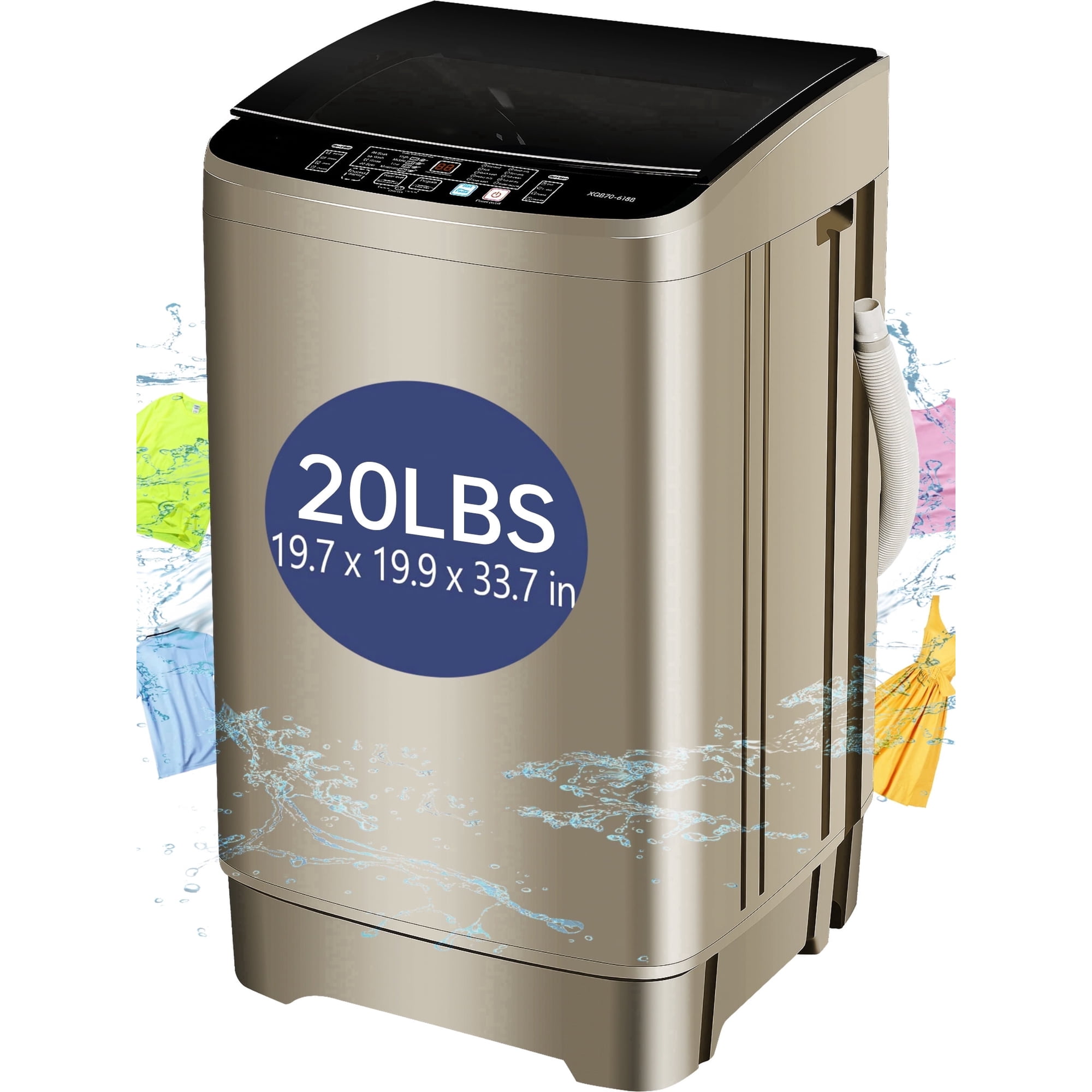 20 lbs Portable Washing Machine, Large Capacity Full Automatic Washing Machine, Compact Laundry Washer for Home Apartment, Coffee Gold