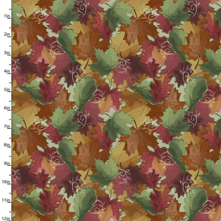 Autumn Meadow Fallen Leaves Multi Cotton Fabric