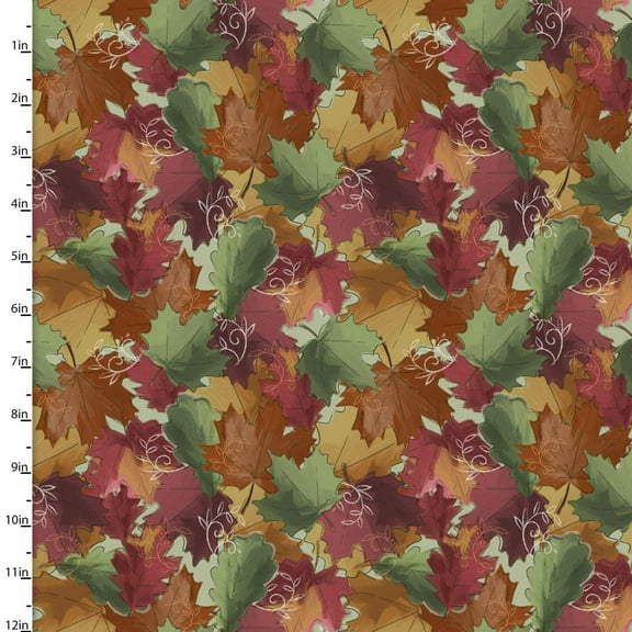 Autumn Meadow Fallen Leaves Multi Cotton Fabric