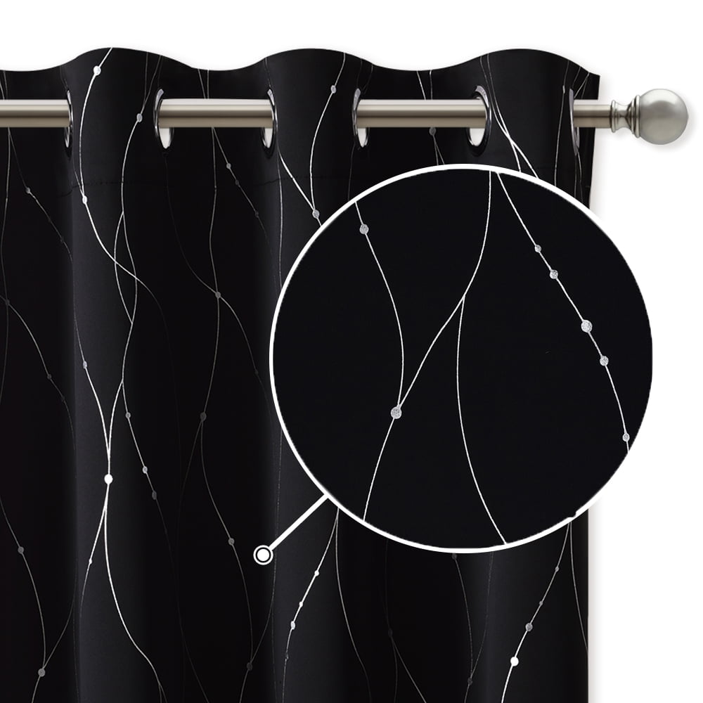NICETOWN Modern Blackout Curtains for Bedroom, Pattern Printed Thermal Insulated Privacy Grommet Drapes, Set of 2, Black, W52 x L84