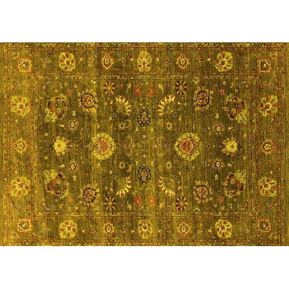 Ahgly Company Machine Washable Indoor Rectangle Oriental Yellow Industrial Area Rugs, 7' x 9'