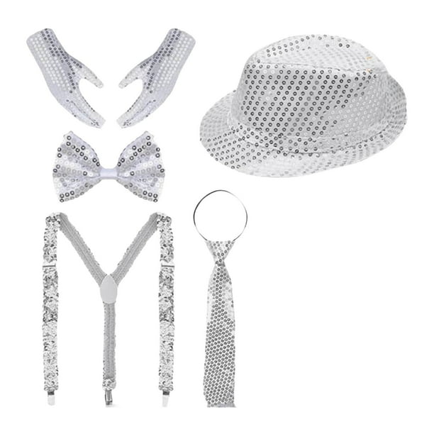 Sombrero de vaquero disco con guantes, tocado brillante, disfraz, lentejuelas, sombrero fedora para Estilo C