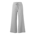 thumbnail image 4 of Women's New Foreign Trade Striped Solid Color Linen Loose Casual Home Pants, Polyester, Elastic Waist, Breathable, Sizes S-XL, 4 of 4