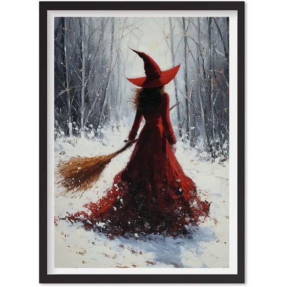 Enchanting Christmas Witch In Snowy Forest Poster - Vintage Winter Oil Wall Art, Matte Canvas Stretched, Posters for Room Bedroom Living Room Bathroom Wall Decor, Posters & Art Prints, Gift.