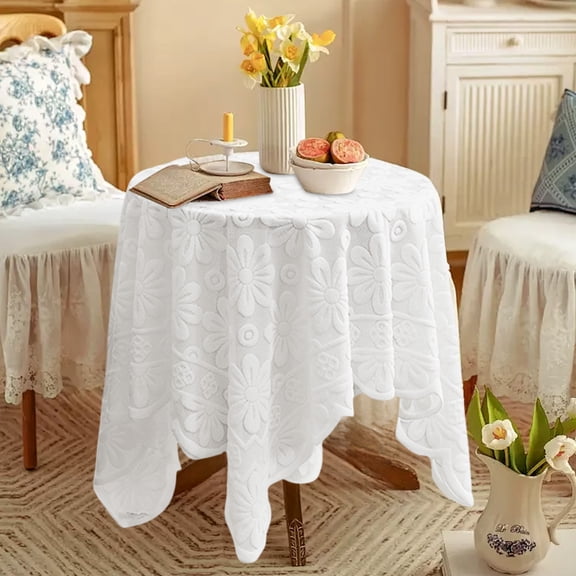 Fmxomd Small Lace Knitted Tablecloth 39''×39'' White Tablecloth Floral Table Cloth Vintage Embroidered Side Table Cover for Round Coffee Tables Wedding Round Tables Decor