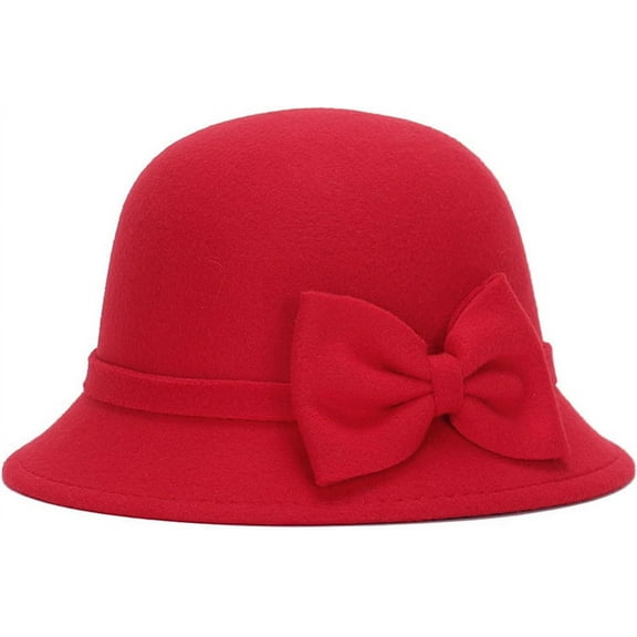 YooGuoGuo Women Wool Felt Church Cloche Cap Bucket Bowler Hat Cap Band W/Large Bow