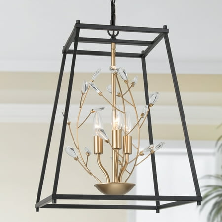 

LNC Square Cage Chandeliers with Crystal Black Pendant Light 3 Light