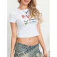 thumbnail image 2 of Argulvti Women's Summer Fitted Crop Tops Short Sleeve Crewneck Solid Color/Pattern Print Cropped T-shirt, 2 of 7