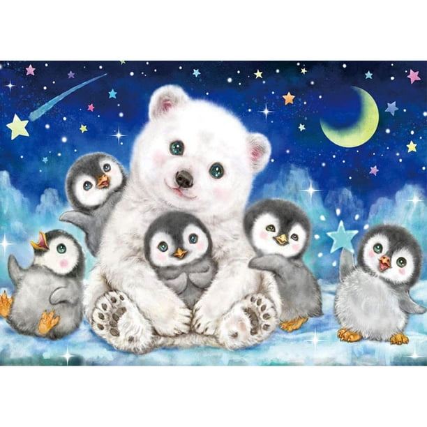 Cuadros Decorativos (DE5863) pintura de diamantes oso pequeño pingüino 5D imagen de diamantes de imitación de resina redonda completa 20X30cm Ehuebsd embutido en tela