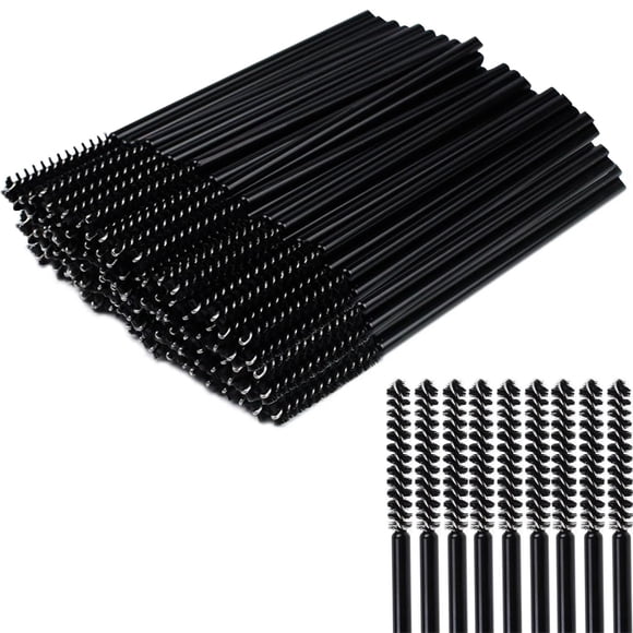50 mini cepillos desechables para máscara de pestañas, extensión de pestañas, cejas y maquillaje, cabezal de cepillo pequeño y mango pequeño (negro)