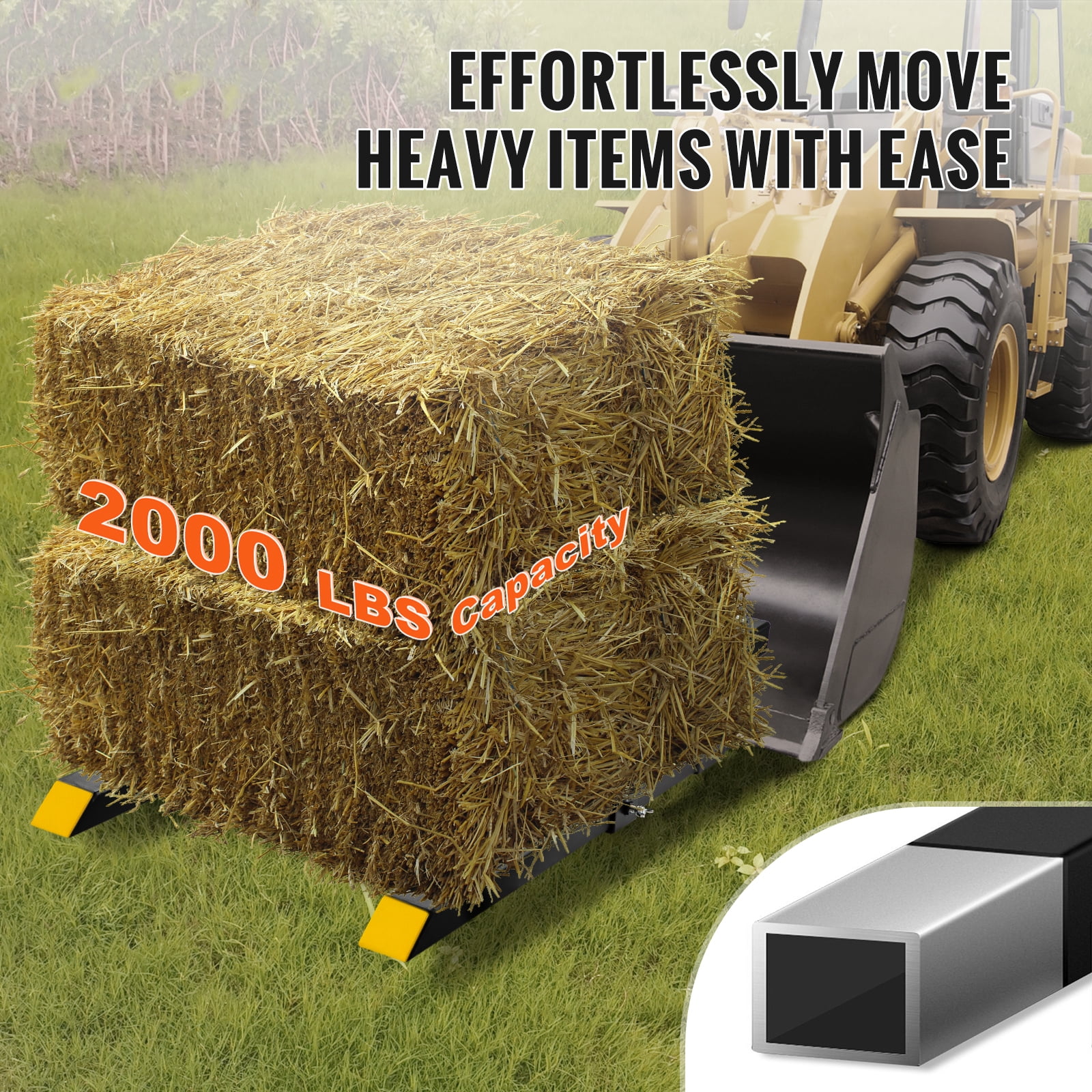 VEVOR Pallet Forks, 2000 lbs Clamp on Tractor Bucket Forks, 43" Total Length Heavy Duty Pallet Forks with Adjustable Stabilizer Bar