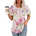 thumbnail image 3 of JTZGDY Tunic Tops for Women Dressy Casual Summer Floral Print Short Sleeve Crewneck Basic Ruched Pelated T-Shirts Loose Fit Cozy Ladies Blouse Multicolor#14 M, 3 of 7