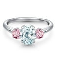 thumbnail image 3 of Gem Stone King 1.70 Ct Oval Sky Blue Aquamarine Pink Lab Grown Diamond 925 Sterling Silver Ring, 3 of 6