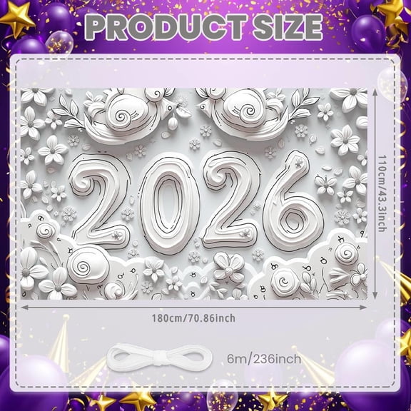 Paper Art 2026 Banner 3D Floral New Year Banner Line Art Minimalist Celebration Banner for New Year Party 2026 Celebration Anniversary Event