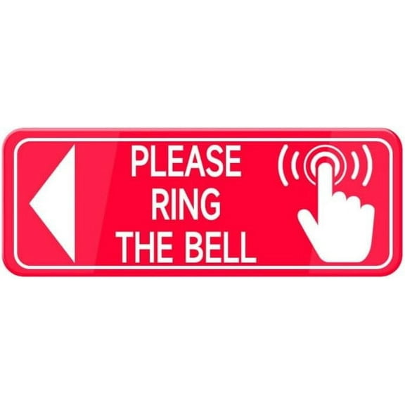 Please Ring The Bell With Left Arrow And Graphic Self-Adhesive Acrylic Signs For Business Door And Wall 10"X3" Red
