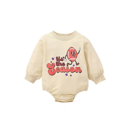 

jaweiwi Baby Girls Boys Casual Romper Long Sleeve O Neck Letter Rugby Print Spring Fall Playsuit Size 0 6 9 12 18 M