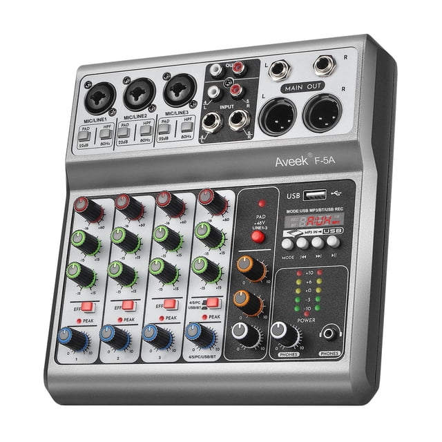 Mezclador de audio Aveek Professional de 5 canales con Bluetooth y USB